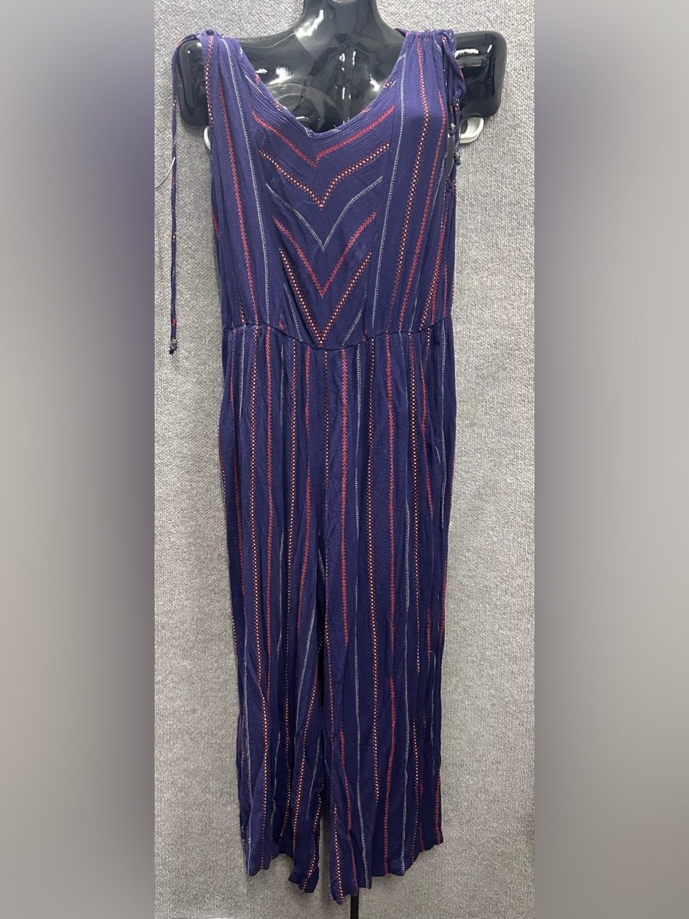 Striped Navy Tie-Shoulder Jumpsuit